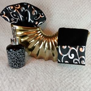 Metallic Silver, Black & Gold Swirl Bathroom Set